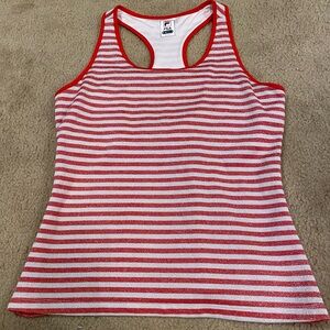Fila women’s work out tank razor back red white stripped glitter size medium